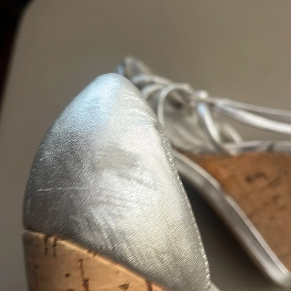 Coach Silver Cork Wedge Sandals - Women's Peep Toe Heels